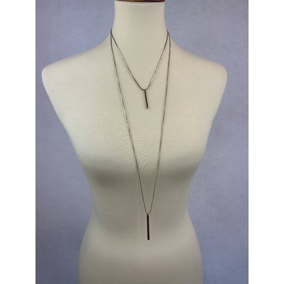 Express Silver and Gold Tone Dual Layer Bar Pendant Necklace Minimalist - Picture 1 of 7
